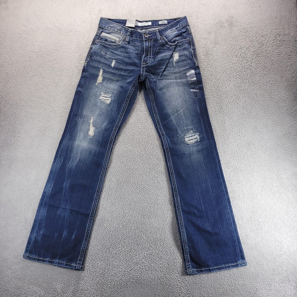 BKE Jeans Mens 31x32 Blue Carter X Bootleg Regular Distressed Stretch Denim